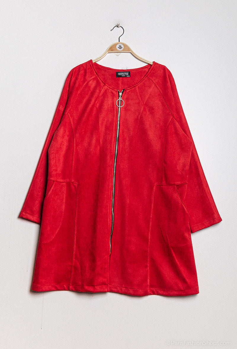 Mid-length faux suede jacket i Stor Storlek
