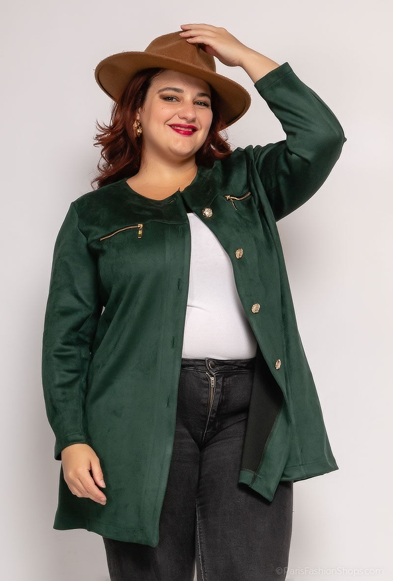 Plus Size Mid-Length Faux Suede Jacket