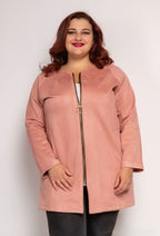 Mid-length faux suede jacket i Stor Storlek