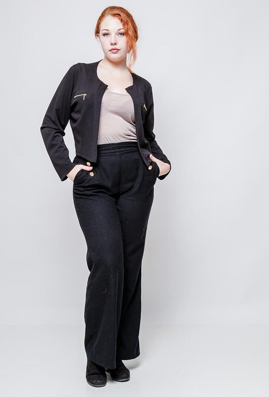 Plus Size Öppen Jacka med Dragkedjor