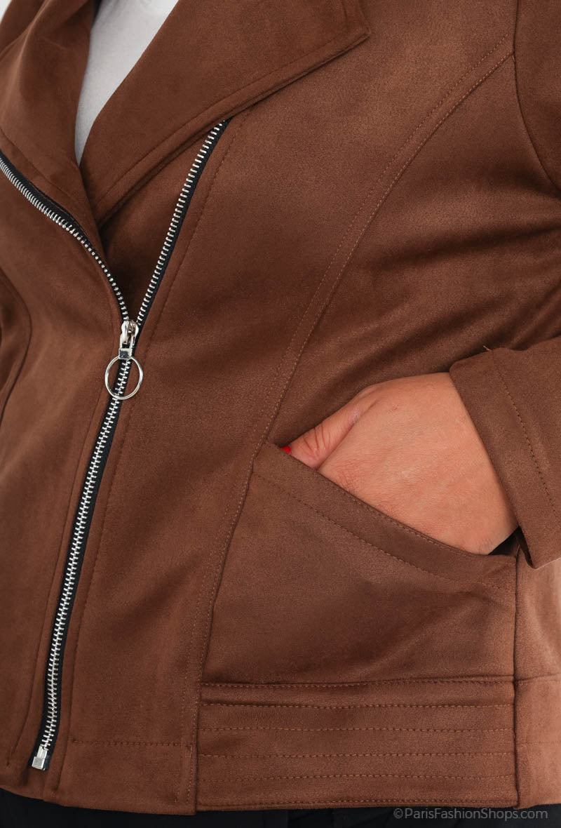 Suede Jacket i Stor Storlek – Elegans och Komfort för Plussize Kvinnor