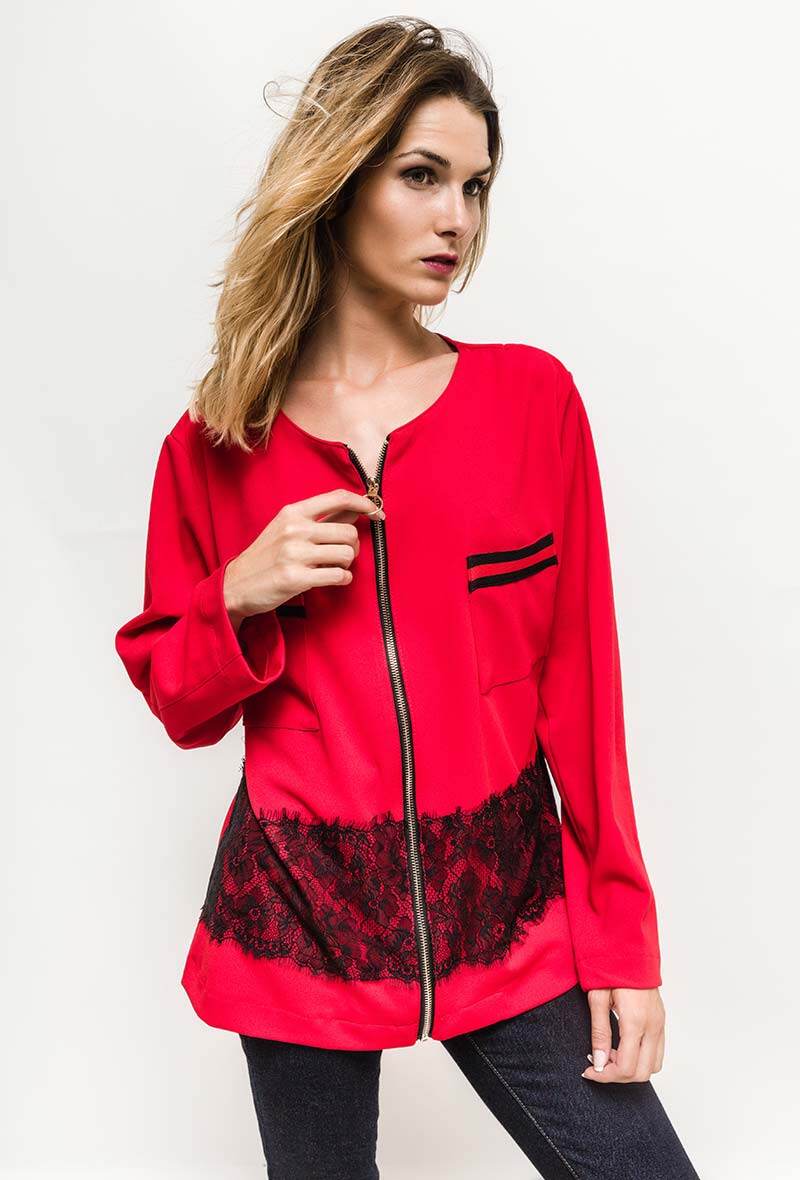 Plus Size Stretch jacket with applied lace