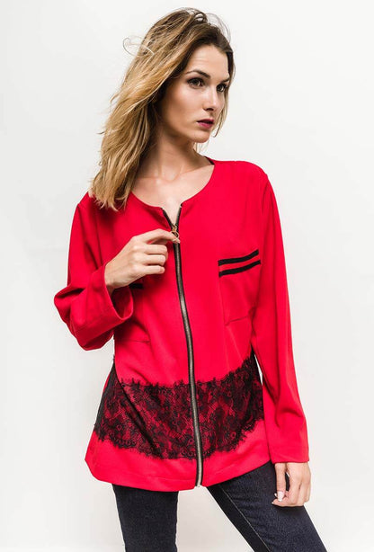 Plus Size Stretch jacket with applied lace