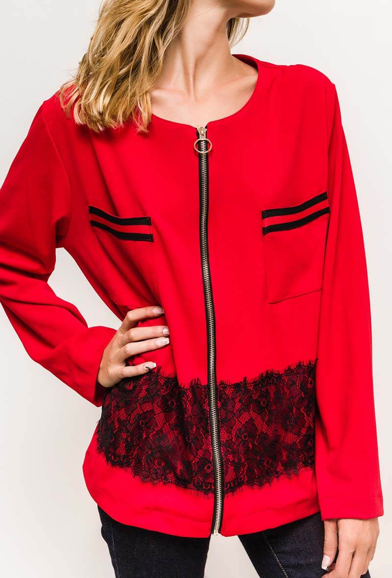 Plus Size Stretch Jacket with Applied Lace