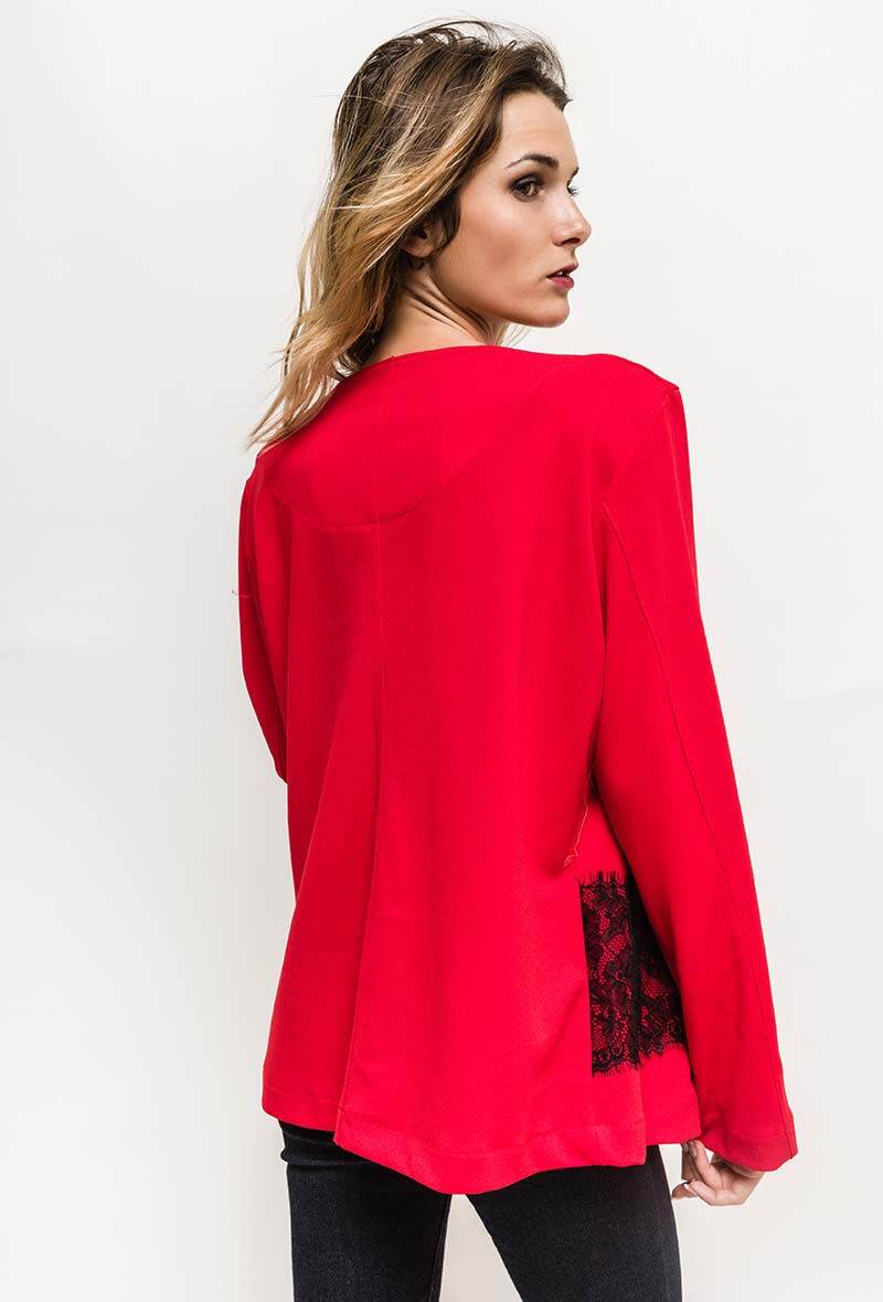 Plus Size Stretch Jacket with Applied Lace