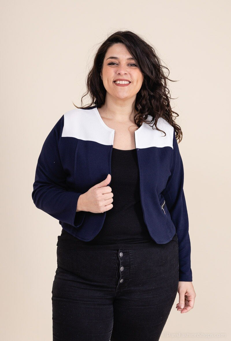 Plus Size Twoech -tone stretch jacket