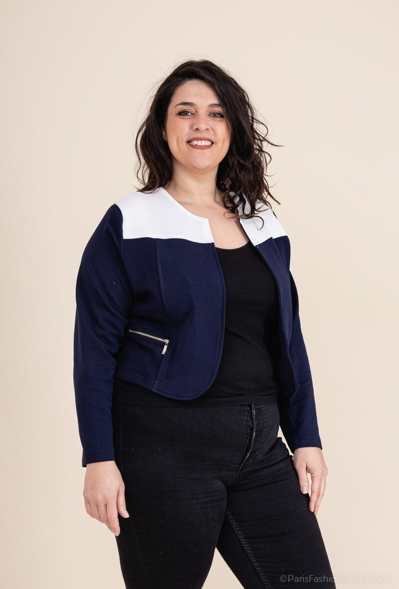 Plus Size Tvåfärgad Stretchjacka