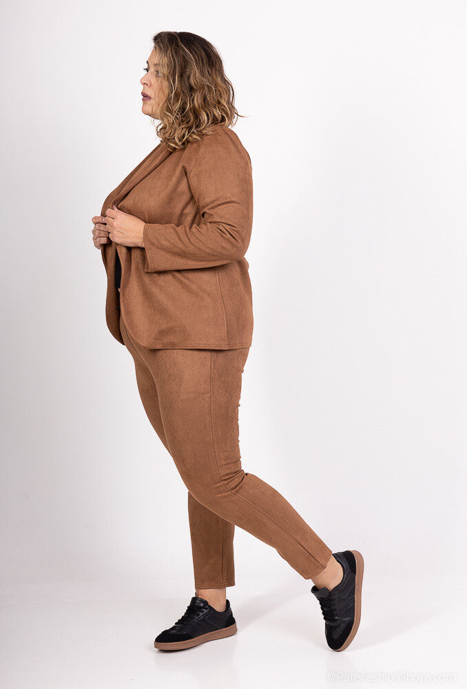 Plus Size Suede-effekt Kavaj med Falska Fickor
