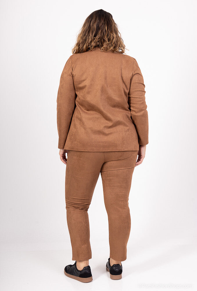 Plus Size Suede-effekt Kavaj med Falska Fickor
