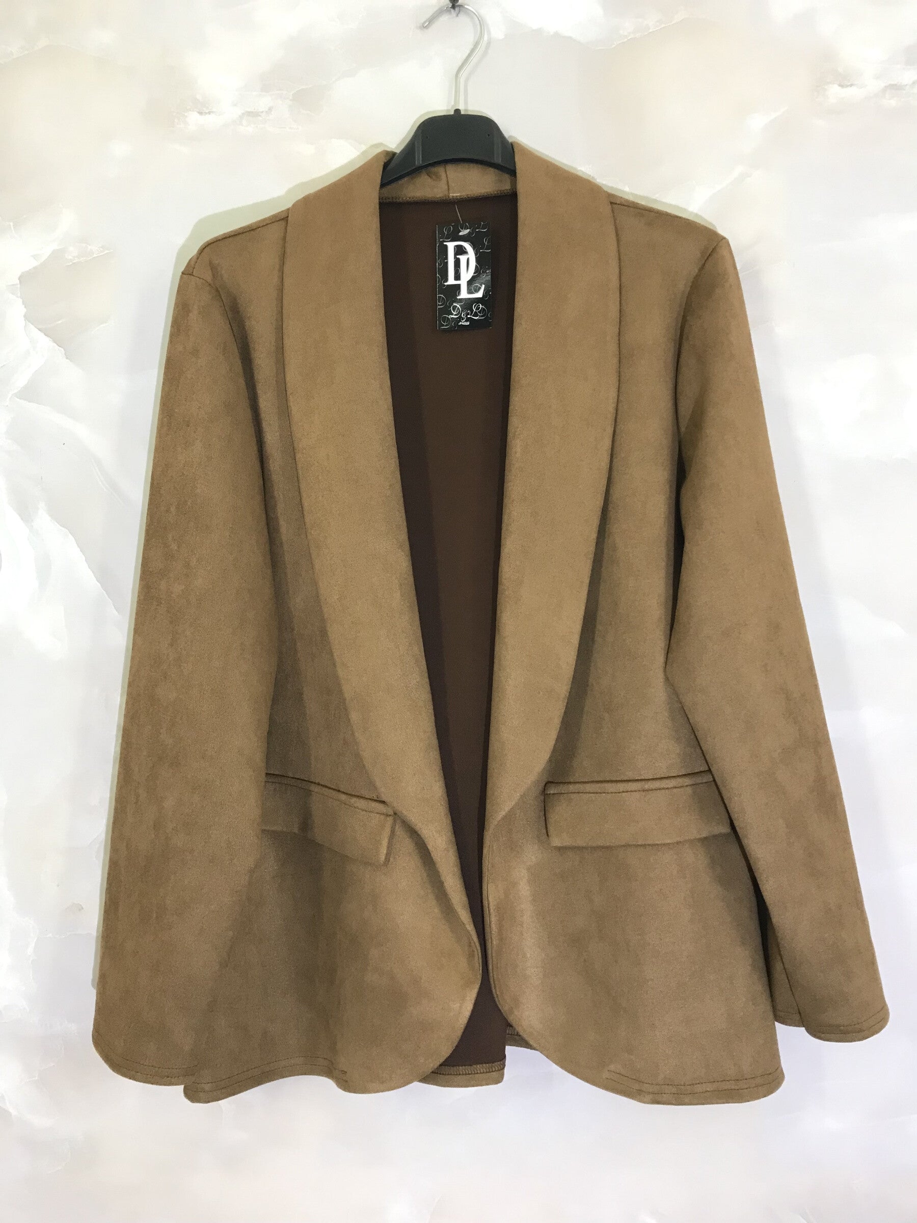 Plus Size Suede-effekt Kavaj med Falska Fickor