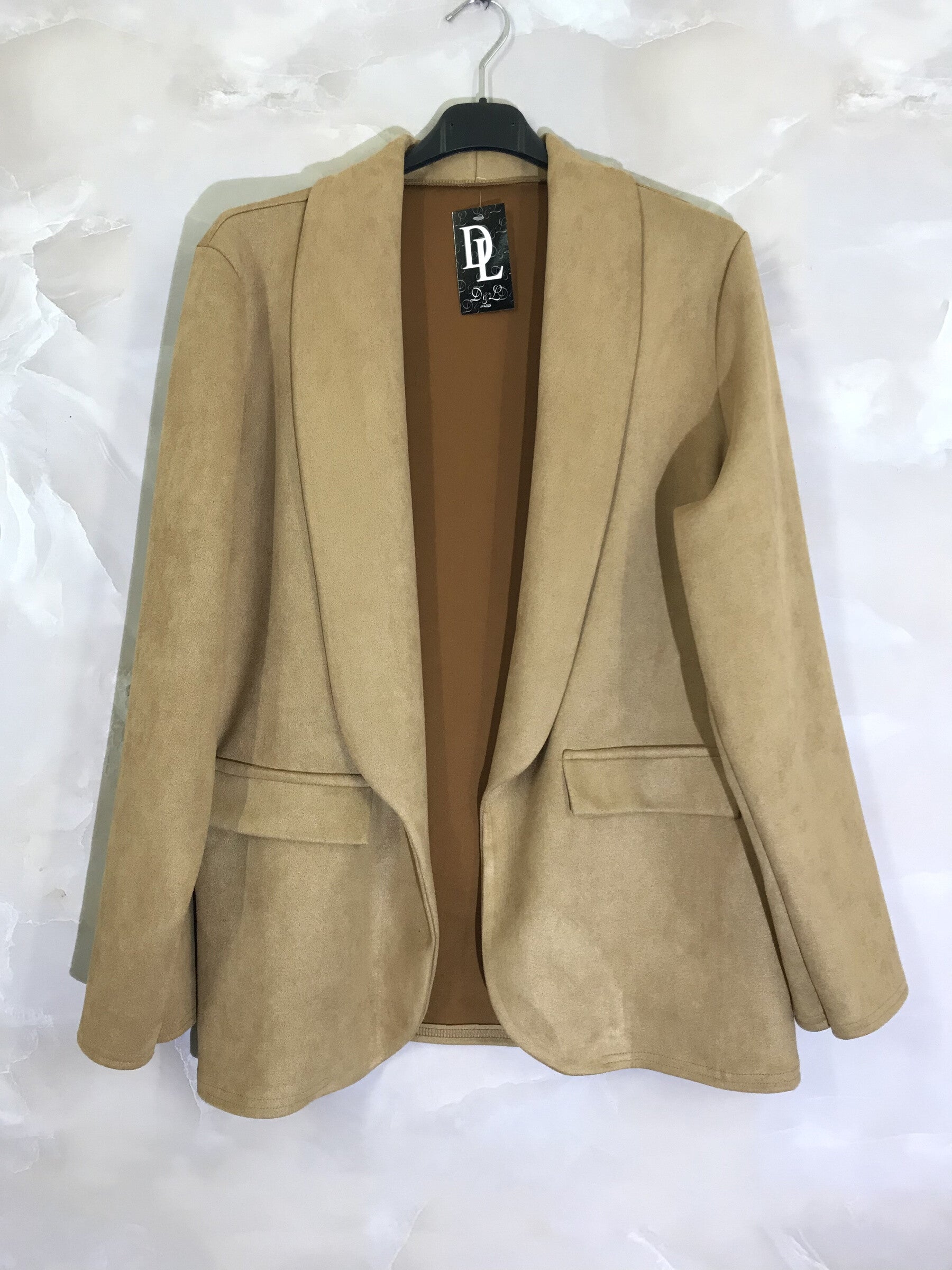 Plus Size Suede-effect suede suit jacket with fake pockets