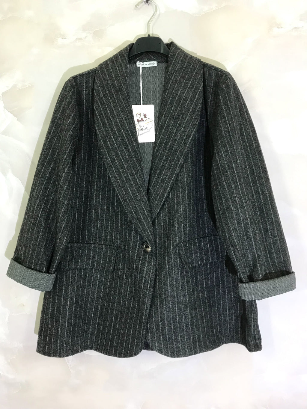 Plus Size Striped pattern suit jacket with one button