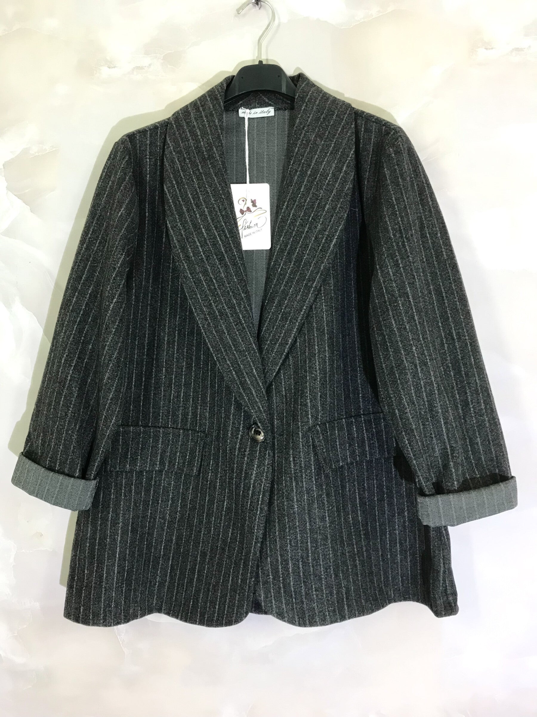 Plus Size Striped pattern suit jacket with one button