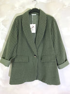 Plus Size Striped pattern suit jacket with one button