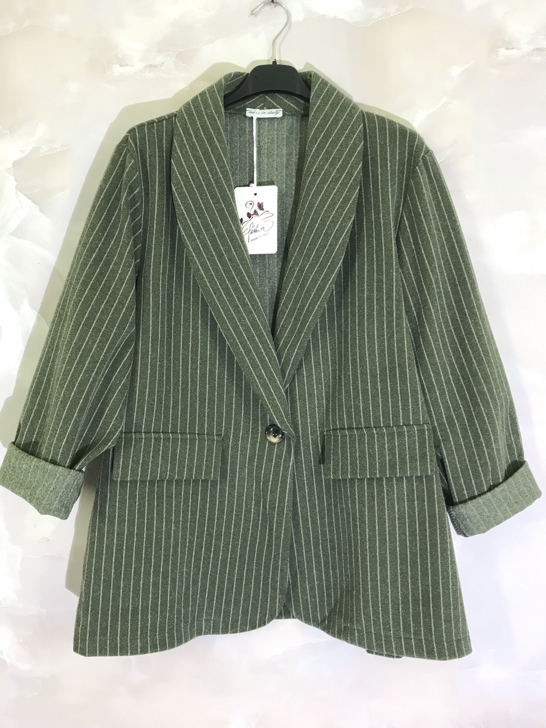 Plus Size Striped pattern suit jacket with one button