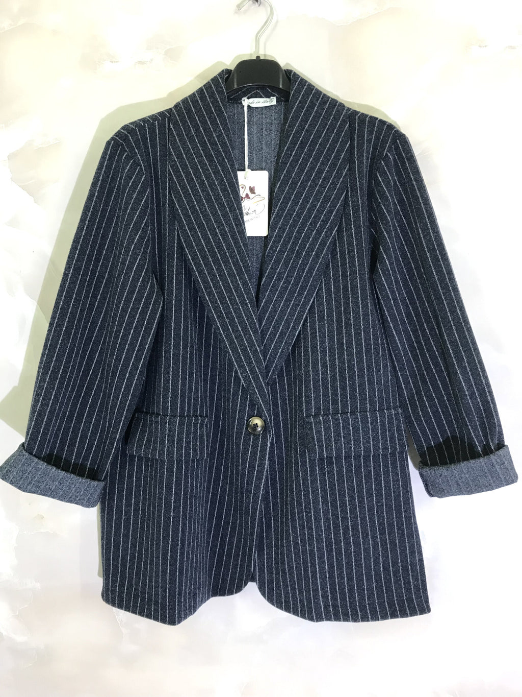 Plus Size Striped pattern suit jacket with one button