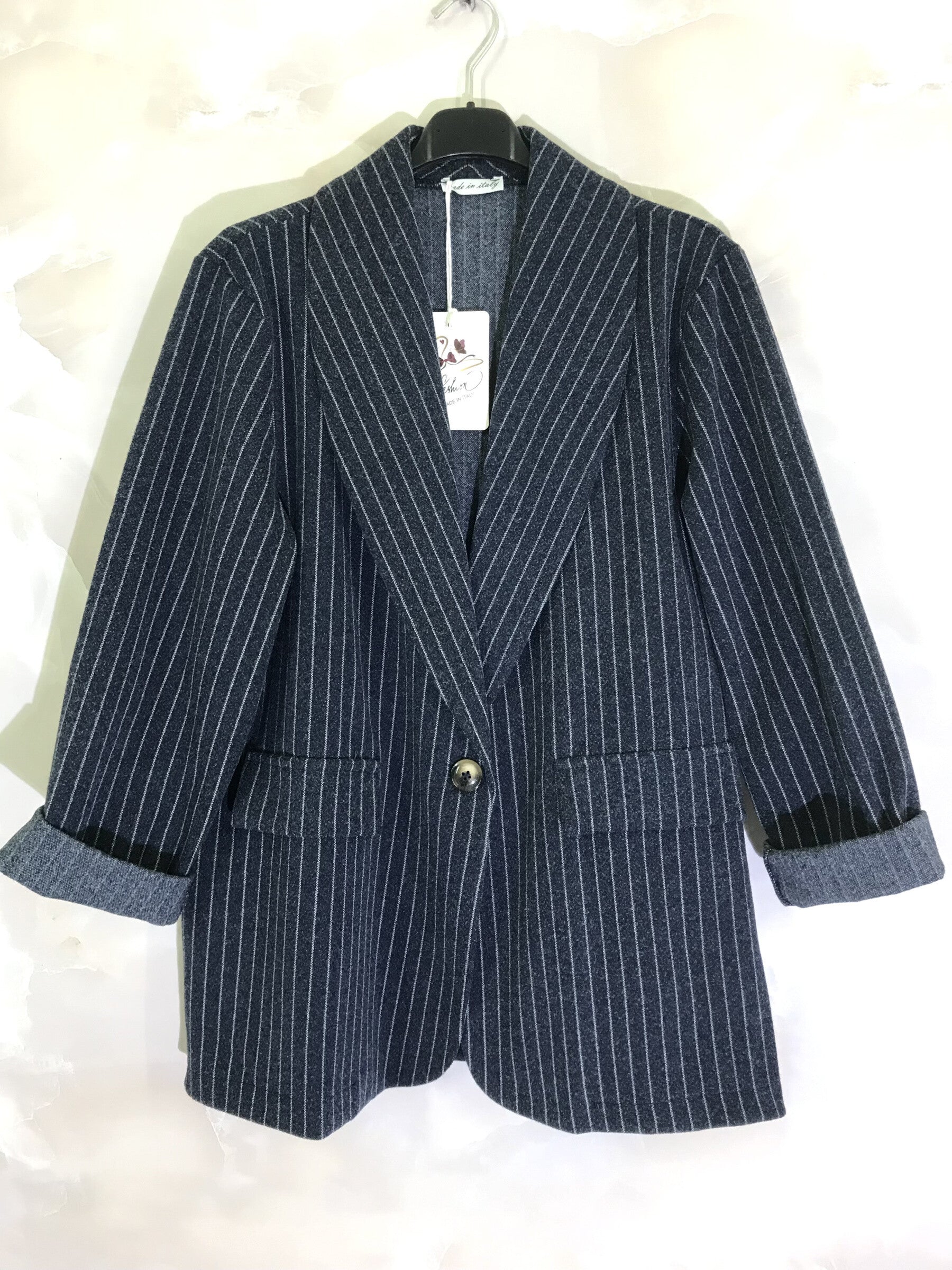 Plus Size Striped pattern suit jacket with one button