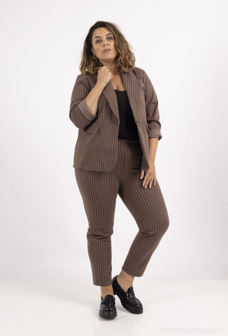 Plus Size Randig Mönstrad Kavaj med En Knap