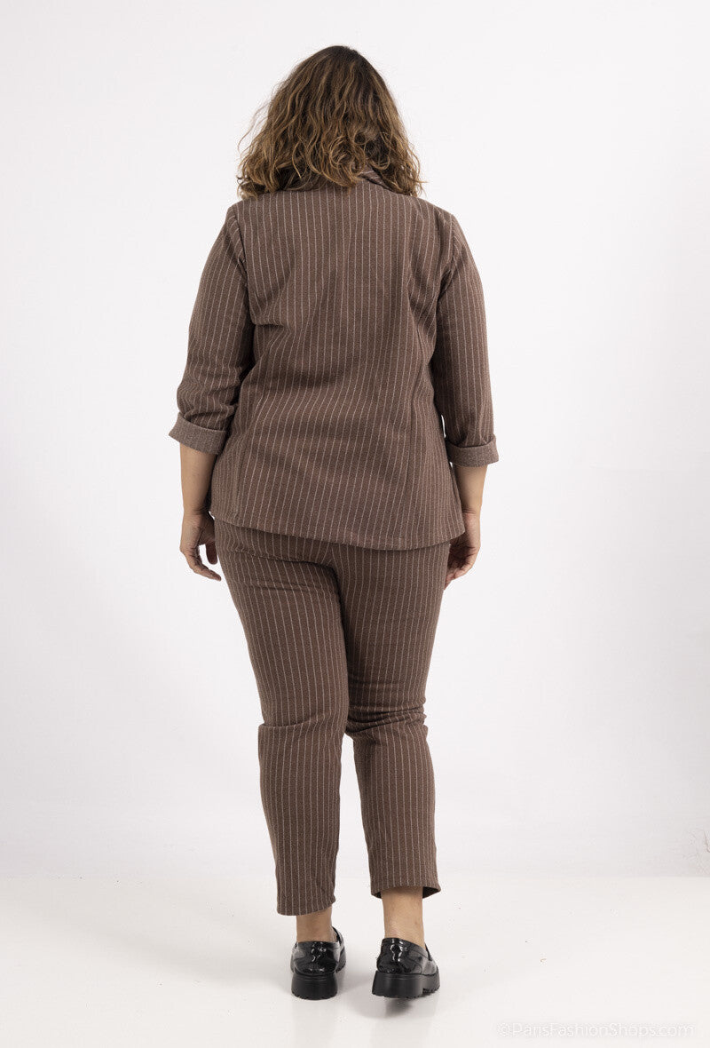 Plus Size Randig Mönstrad Kavaj med En Knap