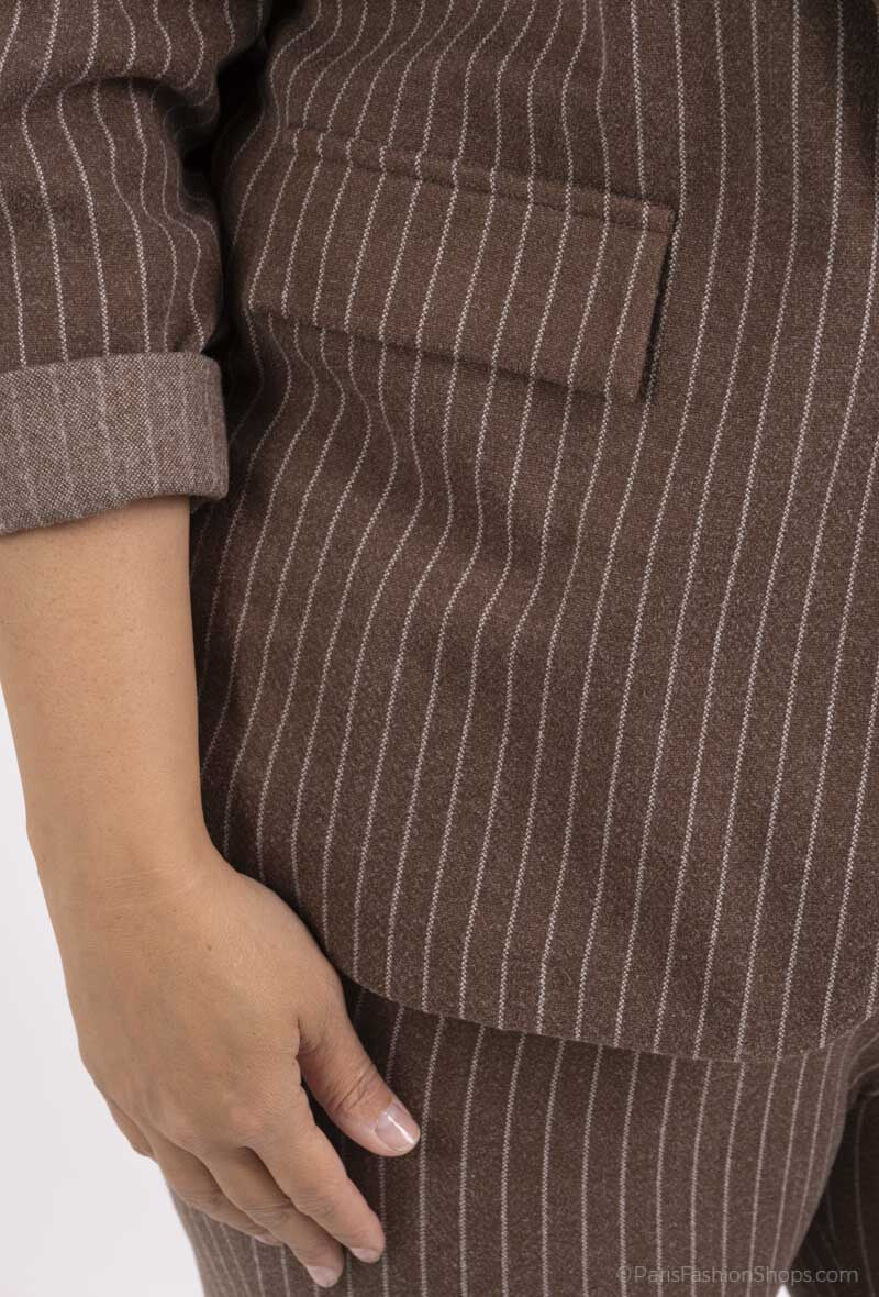 Plus Size Randig Mönstrad Kavaj med En Knap