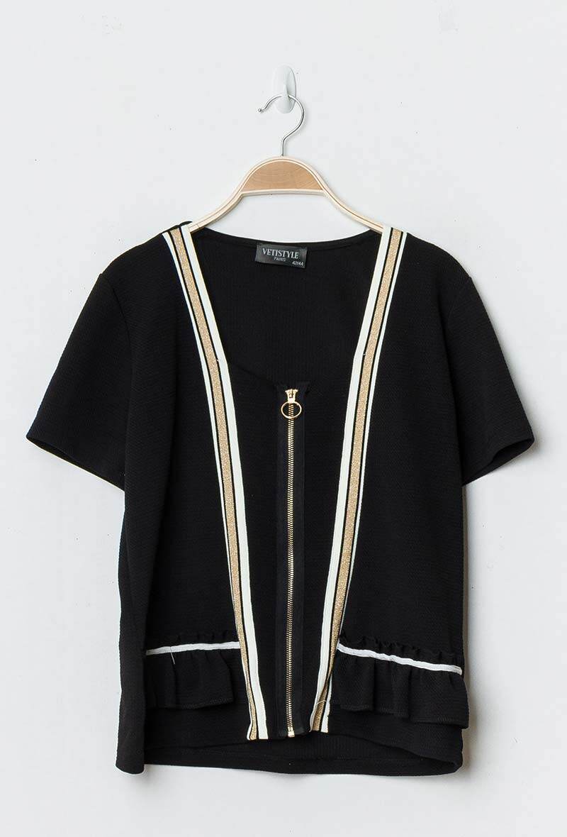 Plus Size Zip Jacket with Short Sleeves