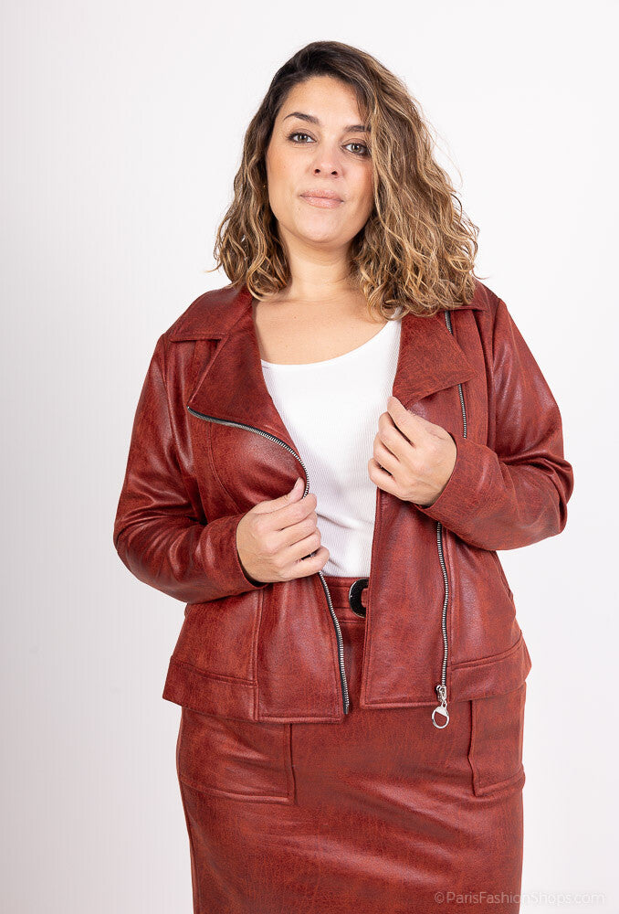 Plus Size Faux Leather Jacket
