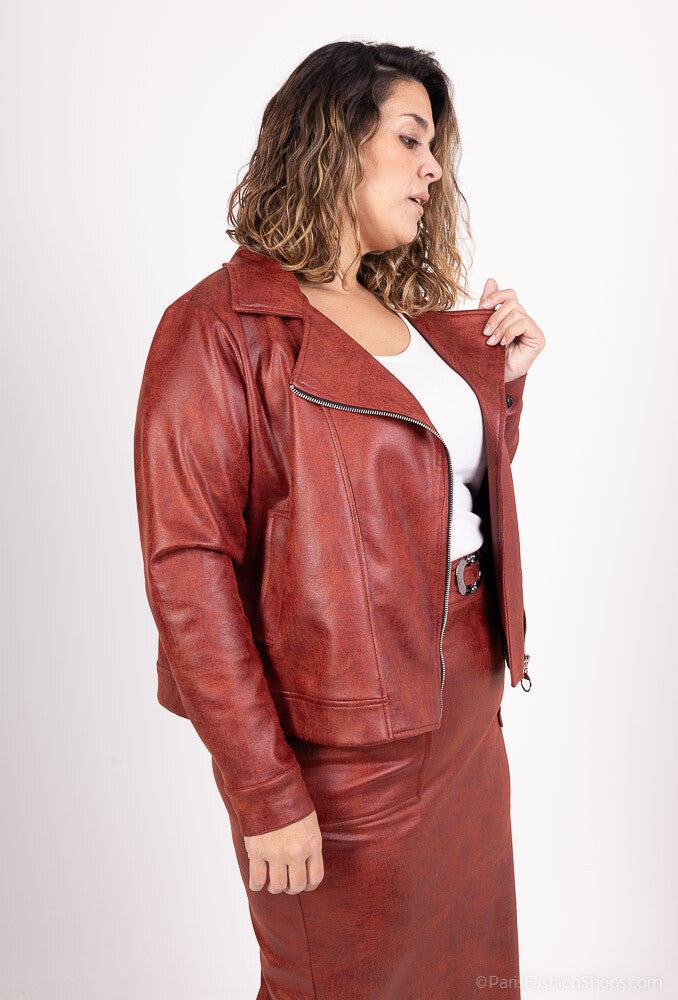 Plus Size Faux Leather Jacket