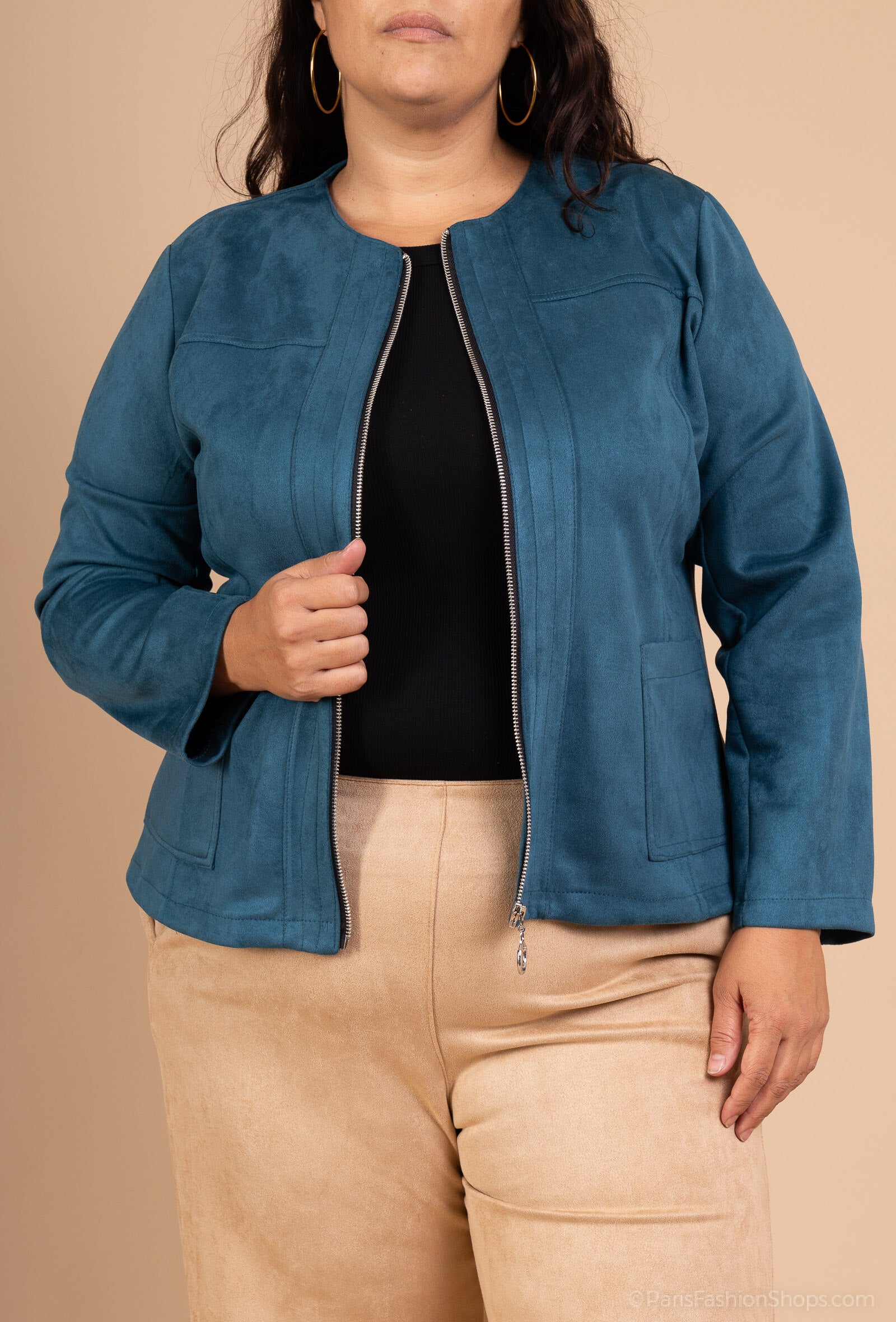 Suede-like zip jackets i Plus Size