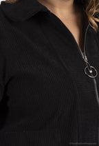 Plus Size Corduroy Jacka med Dragkedjefickor