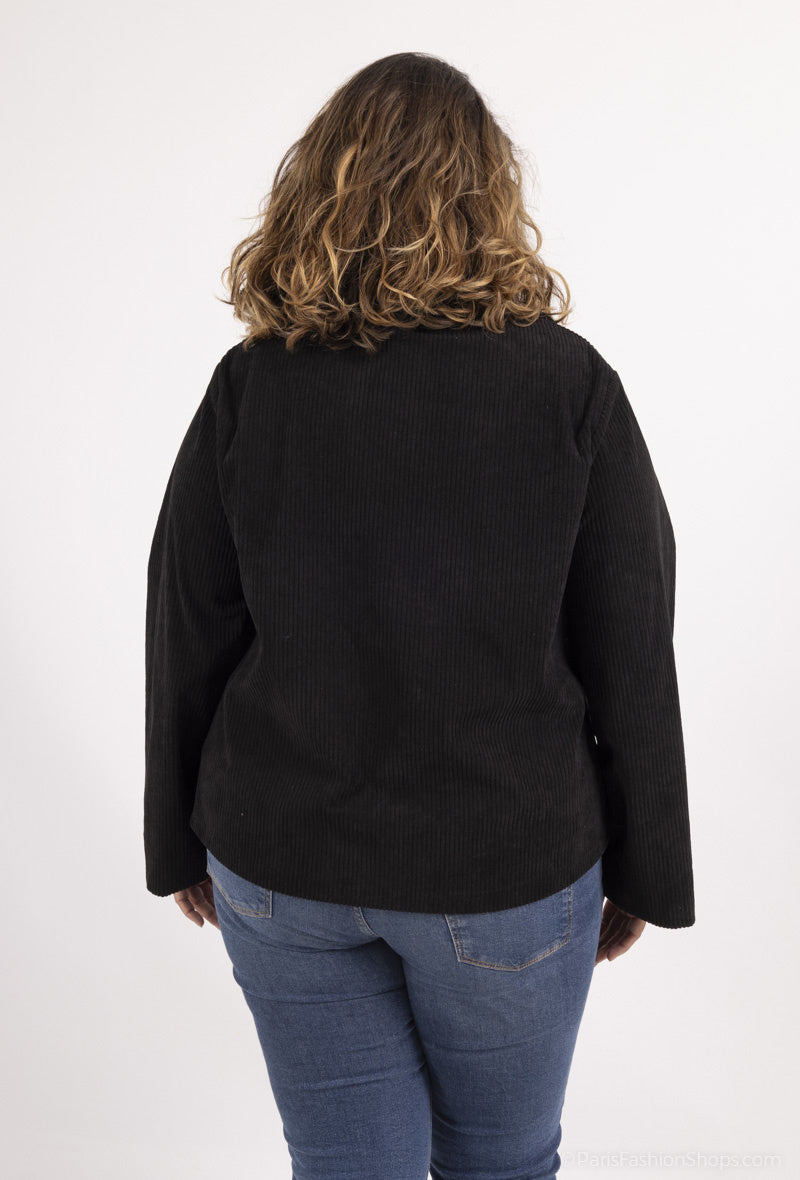 Plus Size Corduroy Jacka med Dragkedjefickor