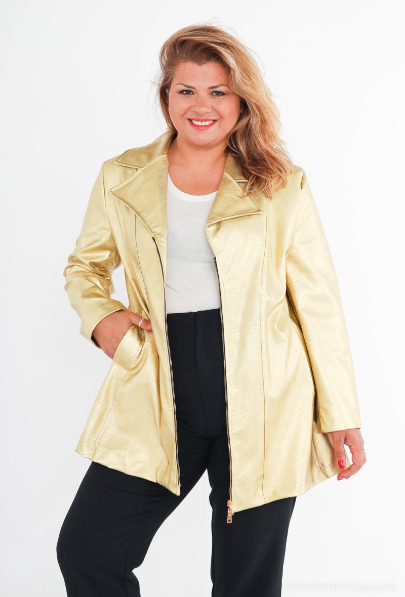 Plus Size Zipper Jacket - Unicolor Casual Style