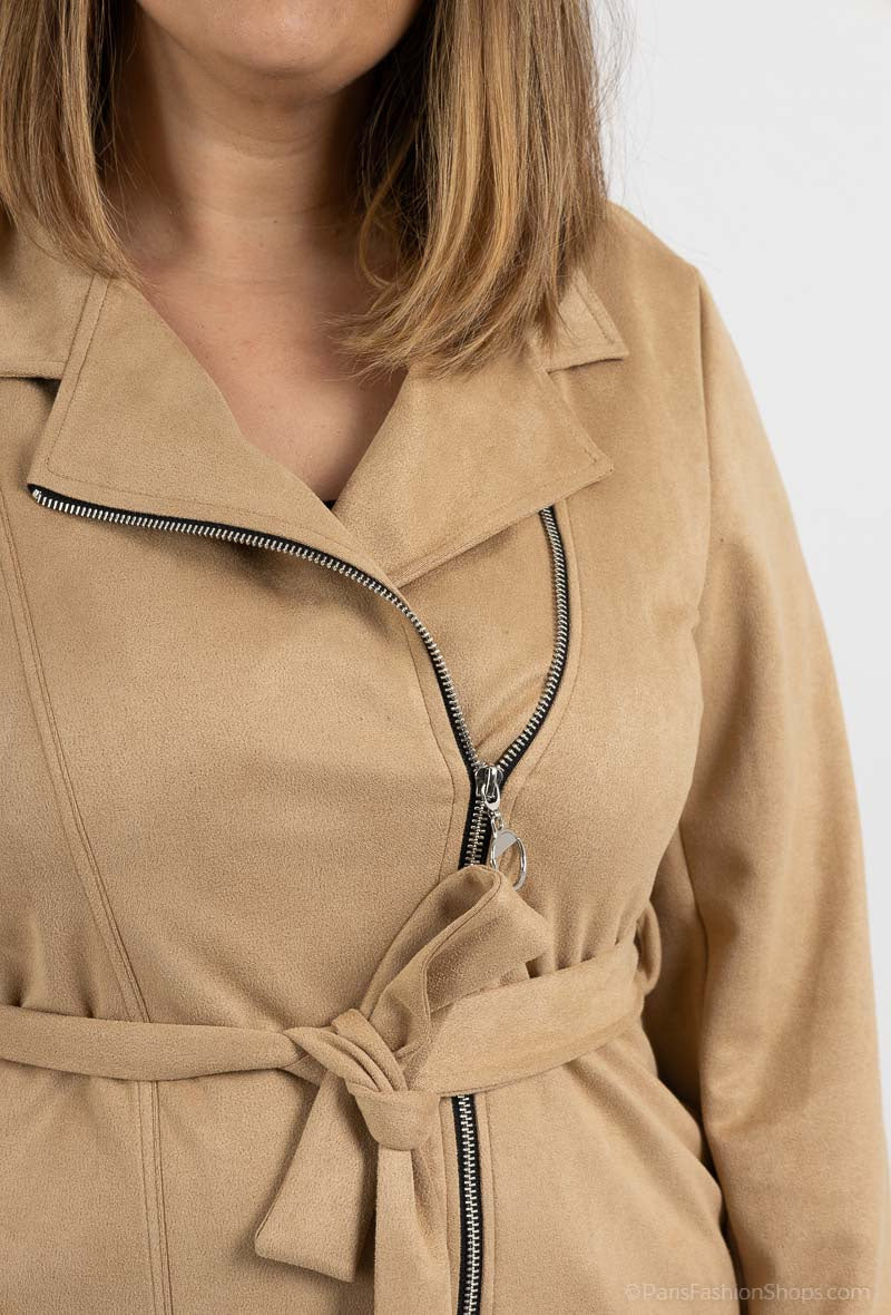 Plus Size Lång Suedejacka