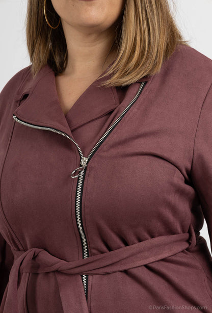 Plus Size Lång Suede Jacka