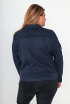 Faux Suede Bikerjacka i Stor Storlek